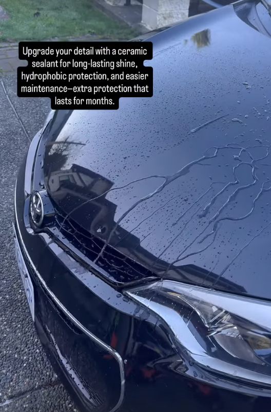 Hydrophobic ceramic sealant on vehicle hood