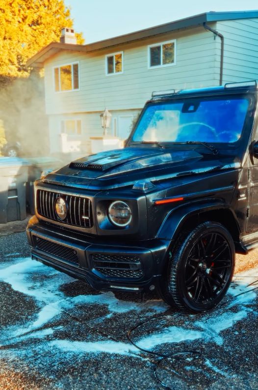 Black G-Wagon foam wash in progress