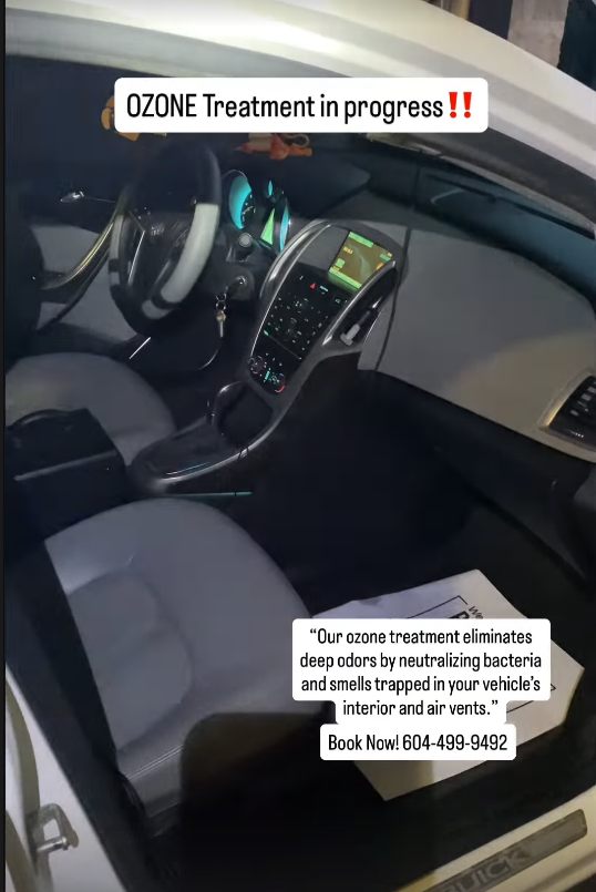 Ozone treatment in progress inside vehicle
